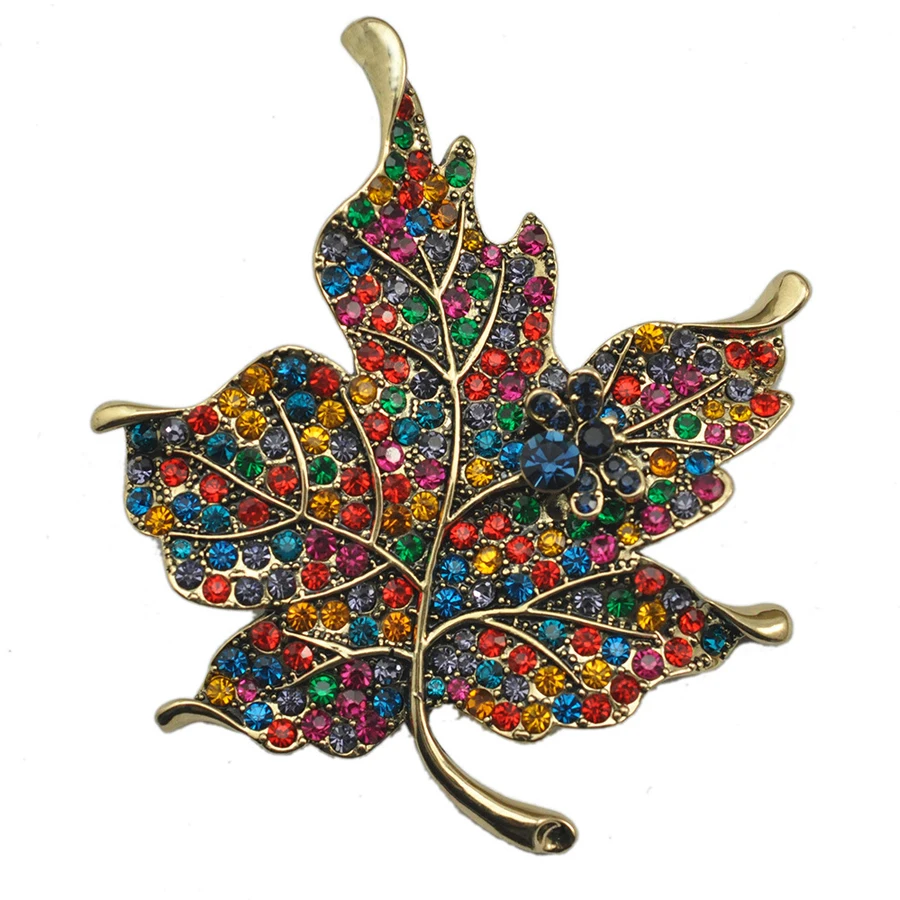 Vintage Rhinestone Maple Leaf Large Brooches Pins Fashion font b Women b font Corsage Wedding font