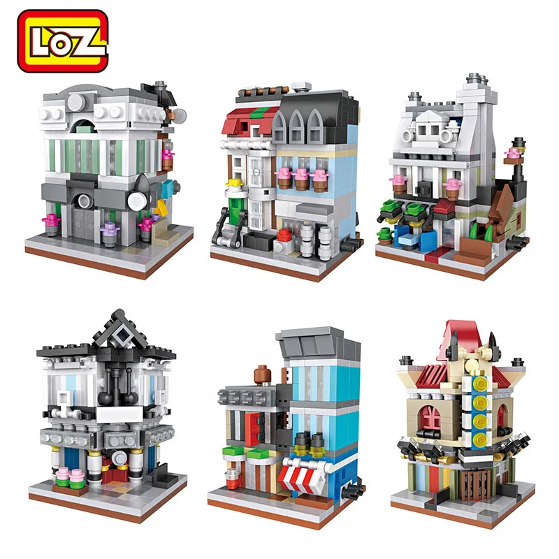 

LOZ Mini Blocks Street Series Building Blocks Bank Pet Shop Restaurant Theater Bricks Figure Assemblage LOZ Blocks Set Toys