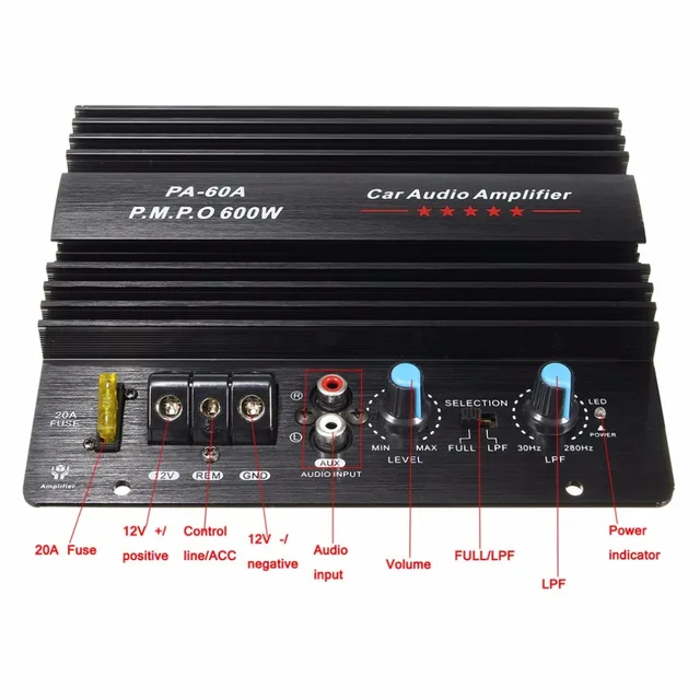 Best Price 12V Mono 600W High Power Car Audio Amplifier PA-60A Fashion Wire Drawing Powerful Bass Subwoofers Amplifier With 20A Fuse