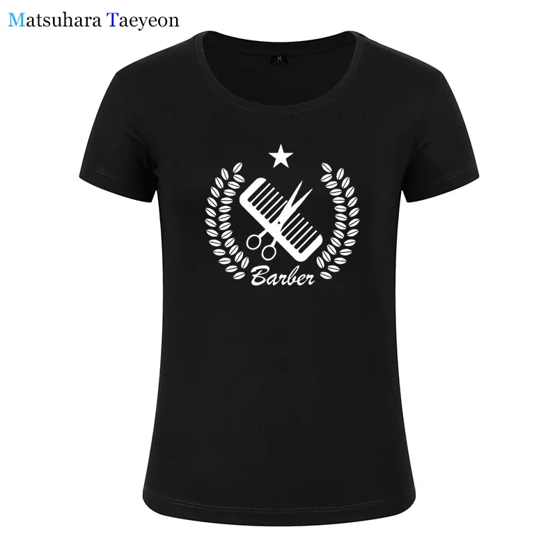 

Fashion Women clothing Barbershop Hairdresser Hair Print Tee T-shirt Women Top Short Sleeve Female clothing t shirt Brand for