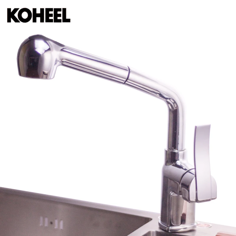 Kitchen Faucets Single Handle Pull Down Spring Spray Kitchen Sink Vessel Faucet Two Spout Swivel Chrome