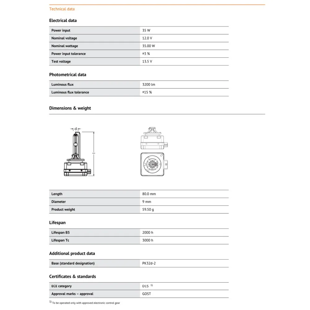 OSRAM Xenon HID D1S 66140CLC классический автомобильный головной светильник, авто Hi/lo луч, светильник, стандартная лампа, OEM Качество(один