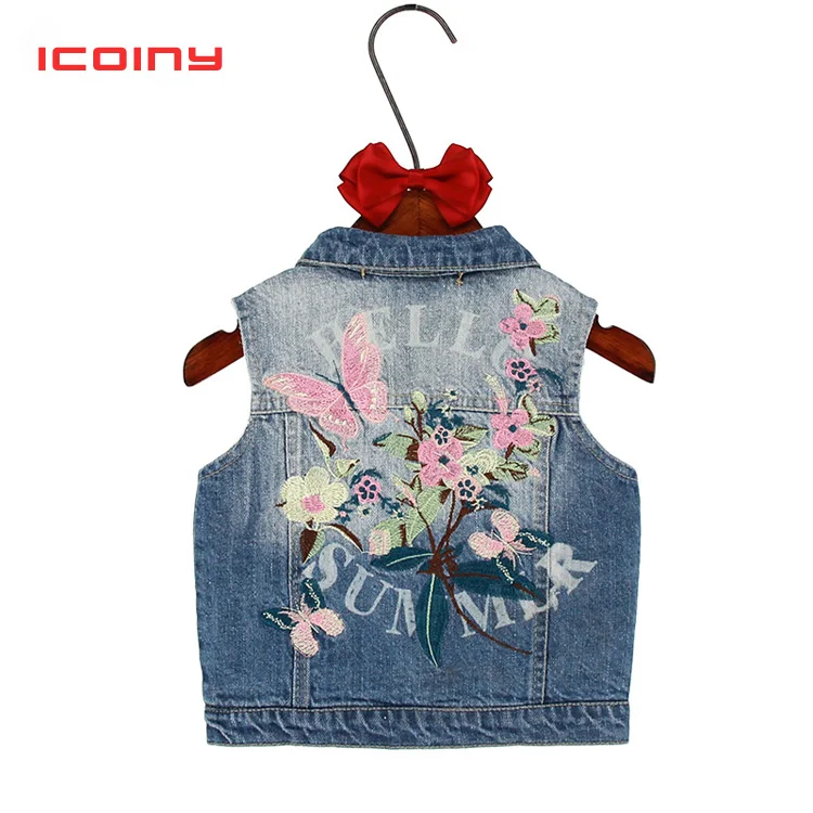 

Children girls outerwear Spring Autumn Kids denim clothes girl children floral butterfly embroidered Coat Cowboy Waistcoats Vest