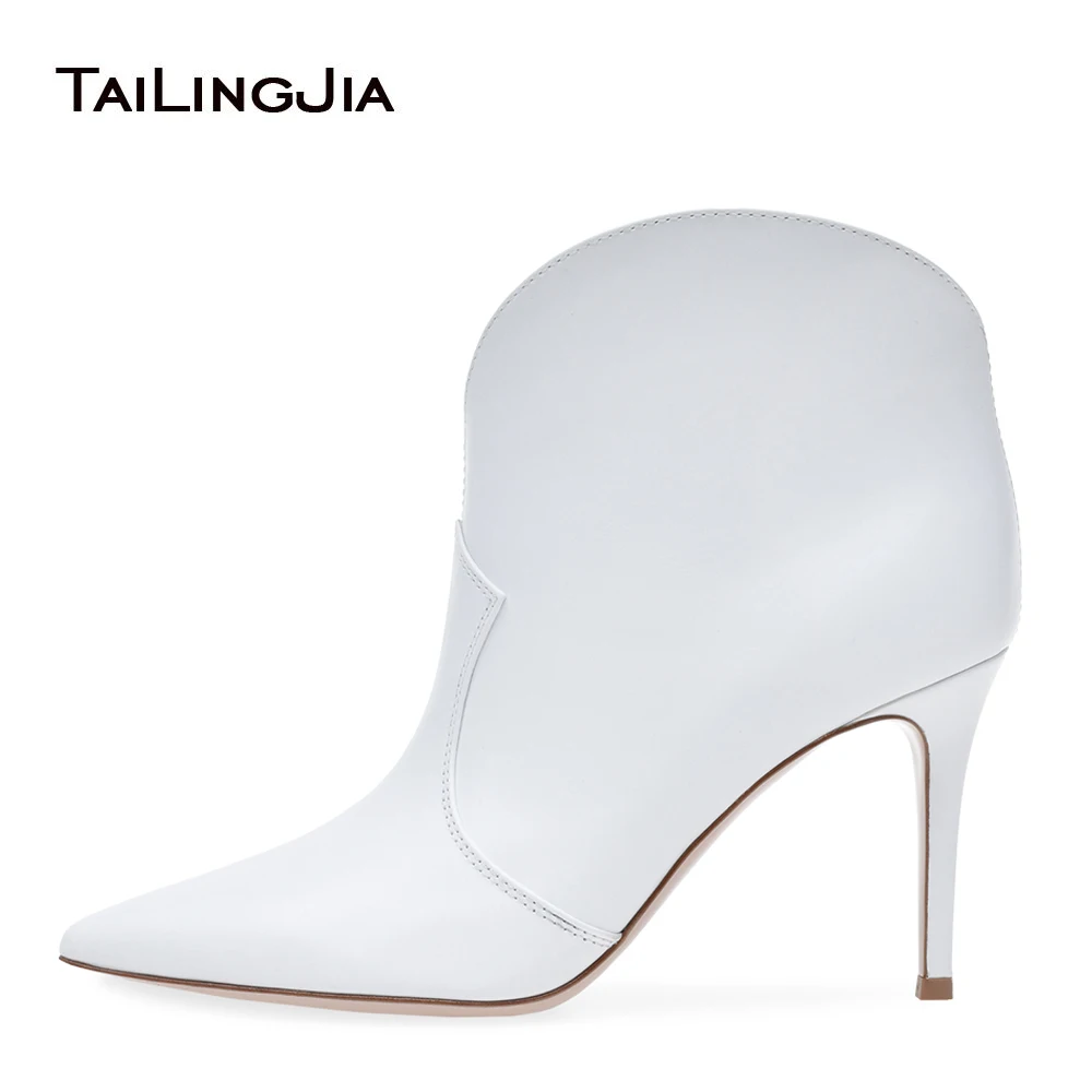 white thin heel booties