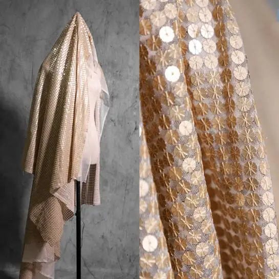 

Fish Metal Scale Stage Sequined Mesh Spun Embroidery fabric dress patch wedding diy textiles tweed fabric telas por metro A532
