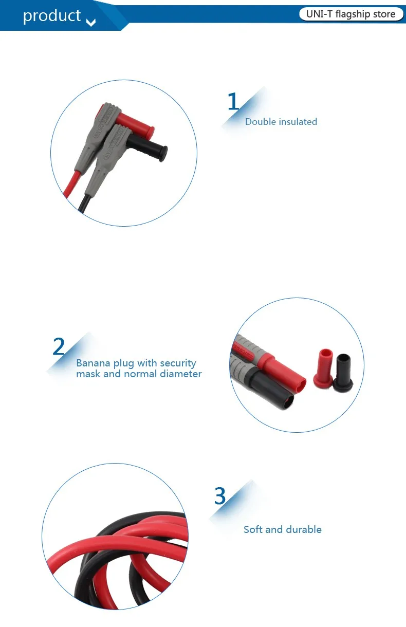 UNI-T UT-L09 двойной головкой Соединительный провод двойной изолированный разъем типа "банан" с защитной маской и нормальным диаметром многоразового использования