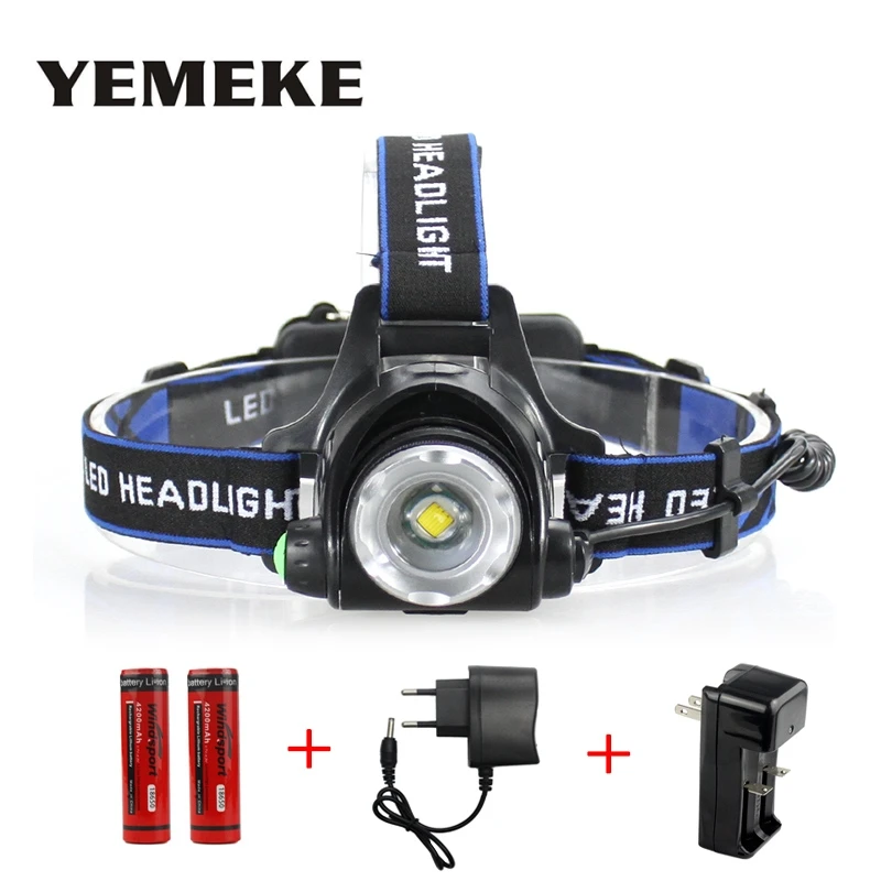 

LED Headlight Cree XML-T6 Headlamp Waterproof led 2000LM rechargeable 2*18650 + Charger Head lamps 3 Modes Head light Zoomable