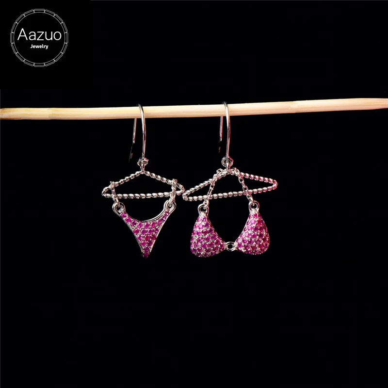 Aazuo 100% 18K Rose Gold White Natural Ruby Punk Originality Bras Underwear Drop Earrings For Women Birthday Party Au750 | Украшения и