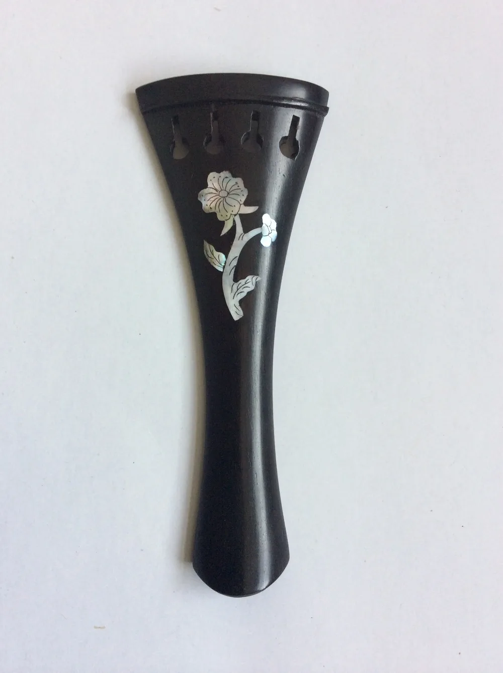 

Tail piece -- One pieces of 4/4 size violin ebony tailpiece ,shell flower inlay , violin accessory