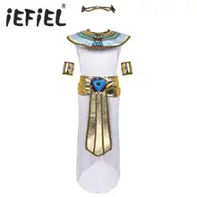 Детская египетская принцесса, платье, костюм платье с высоким низом и головной убор, воротник, повязки на голову, набор для Хэллоуина, косплей, вечерние