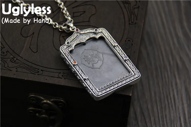 

Uglyless Real S925 Sterling Silver Tibetan Ethnic Thangka Gaudencio Box Necklace without Chain Openable Perspective Fine Jewelry