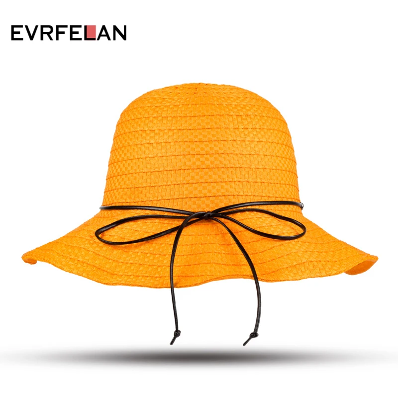 Evrfelan/Новая летняя женская шляпа от солнца, модная соломенная шляпа, пляжные кепки, окружность головы 55-58 см, 5 цветов