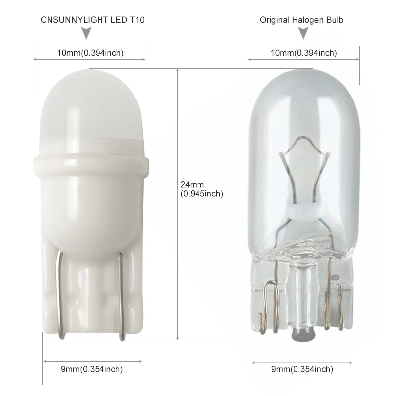 CNSUNNYLIGHT 2Pcs T10 W5W LED Car Interior Light 3030 Led Turn Signal 12V Wedge Parking Dome Bulb With Original Size White 6000K (6)