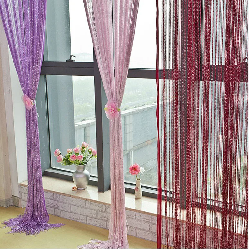 

Free shipping, 1 * 2 m line curtain, indoor upscale decor silver silk curtain, hotel, bedroom, curtain, multicolor optional