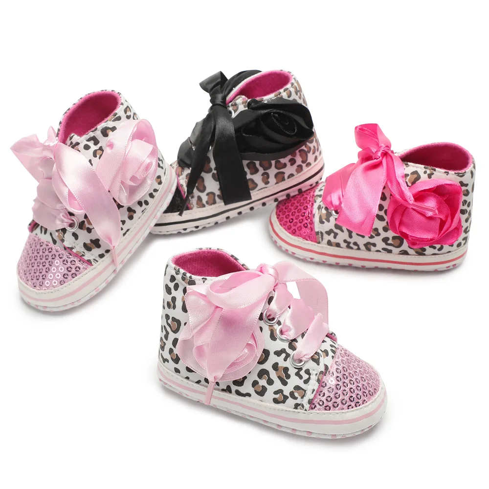 Newborn Baby Girl Sequins Lace Up Shoes Classic Canvas Baby Girl