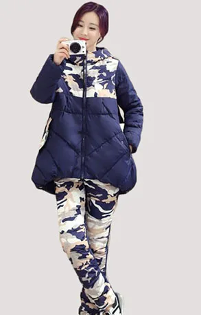 Rihschpiece пуховое пальто, спортивный костюм, зимняя куртка, брюки, Женская толстовка с капюшоном, парка, комплект из 2 предметов, камуфляжный женский зимний костюм, RZF822