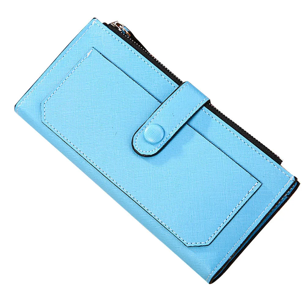 

Long Wallet Lady Women Fashion PU Leather Clutch Card Holder Case Purse Casual Solid Color Zipper Hasp Button Handbag 2019