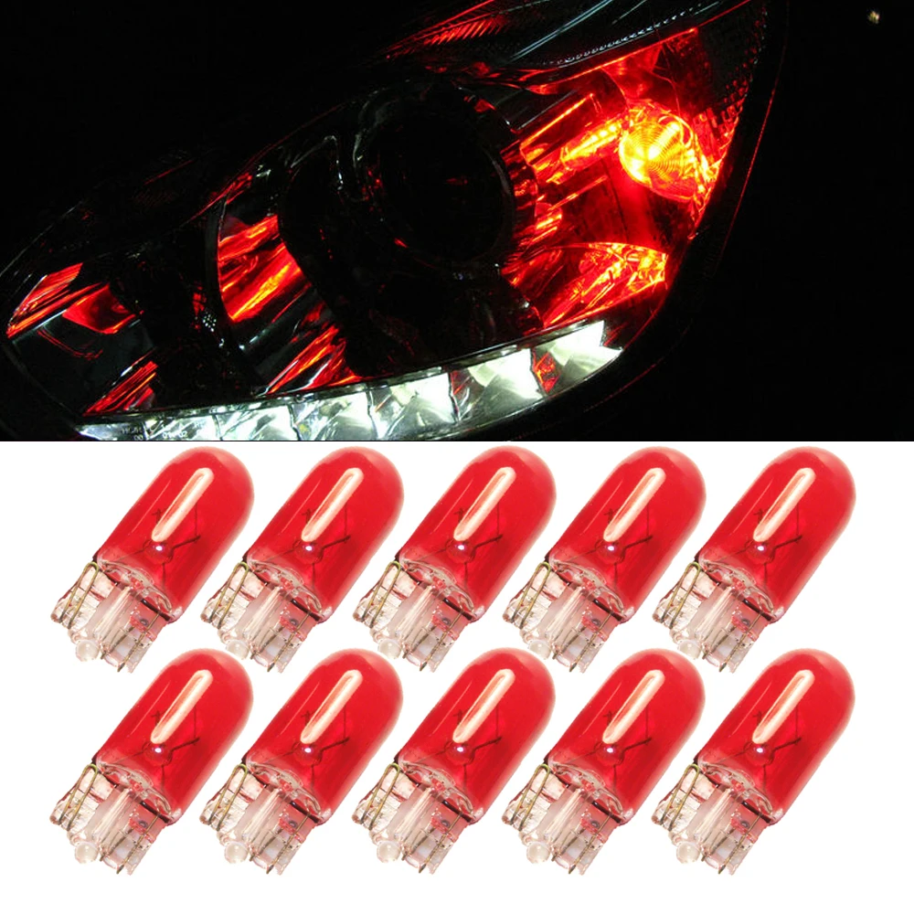 

10pcs T10 W5W W3W red 12V 3W 194 158 168 192 wedges car light source dome lights halogen lamp OEM quality 12V car light source