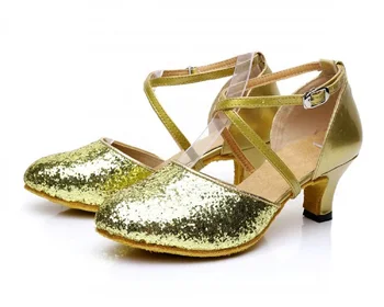 

Golden& Silver Women Latin Ballroom Dance Shoes Heel 3.5/5.5cm Salsa/Social Party Shoes Female Samba Modern Dance Shoes 617