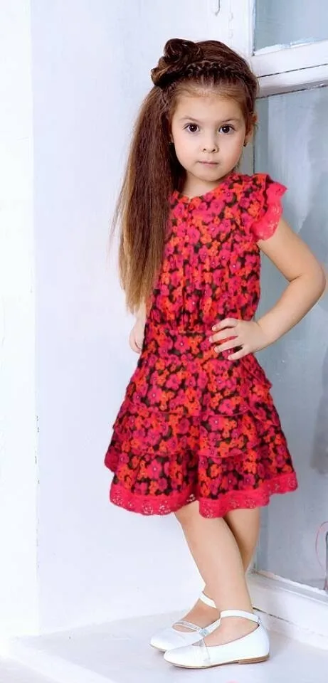Опт, 5 штук/партия для маленьких девочек цветок-платье с принтом для девочек Дети Лолита стильное платье для девочек модные Многослойные