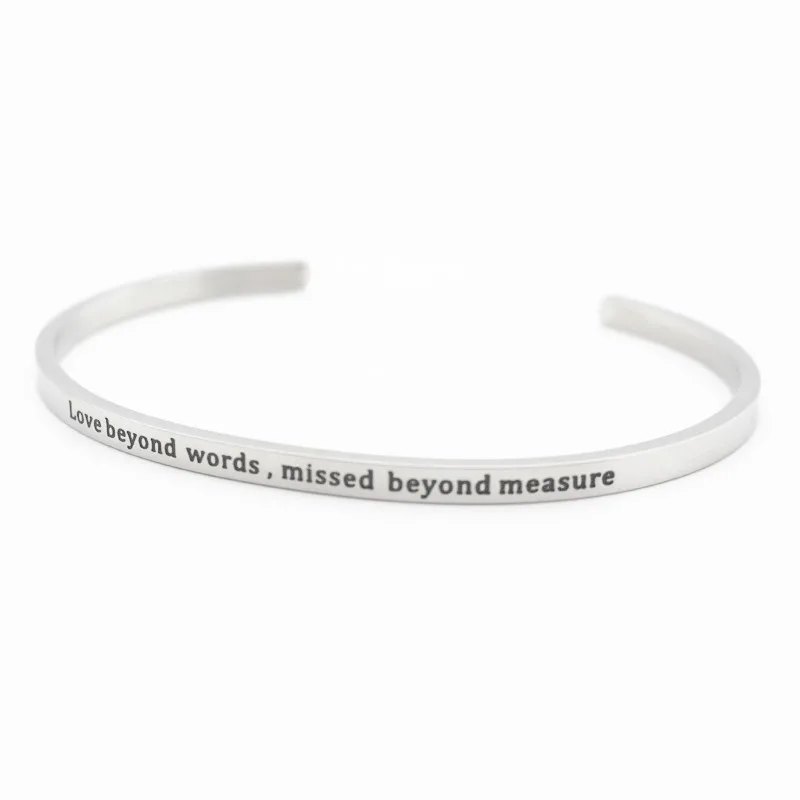 

1pcs/lot Stainless Steel Engraved Positive Inspirational Quote Hand Stamped Cuff Mantra Bracelet Bangles For Man Women