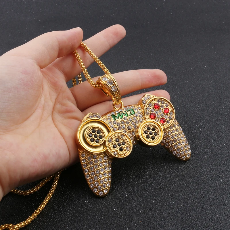 Хип хоп Iced Out игровой контроллер кулон с ручкой для женщин и мужчин золотой цвет