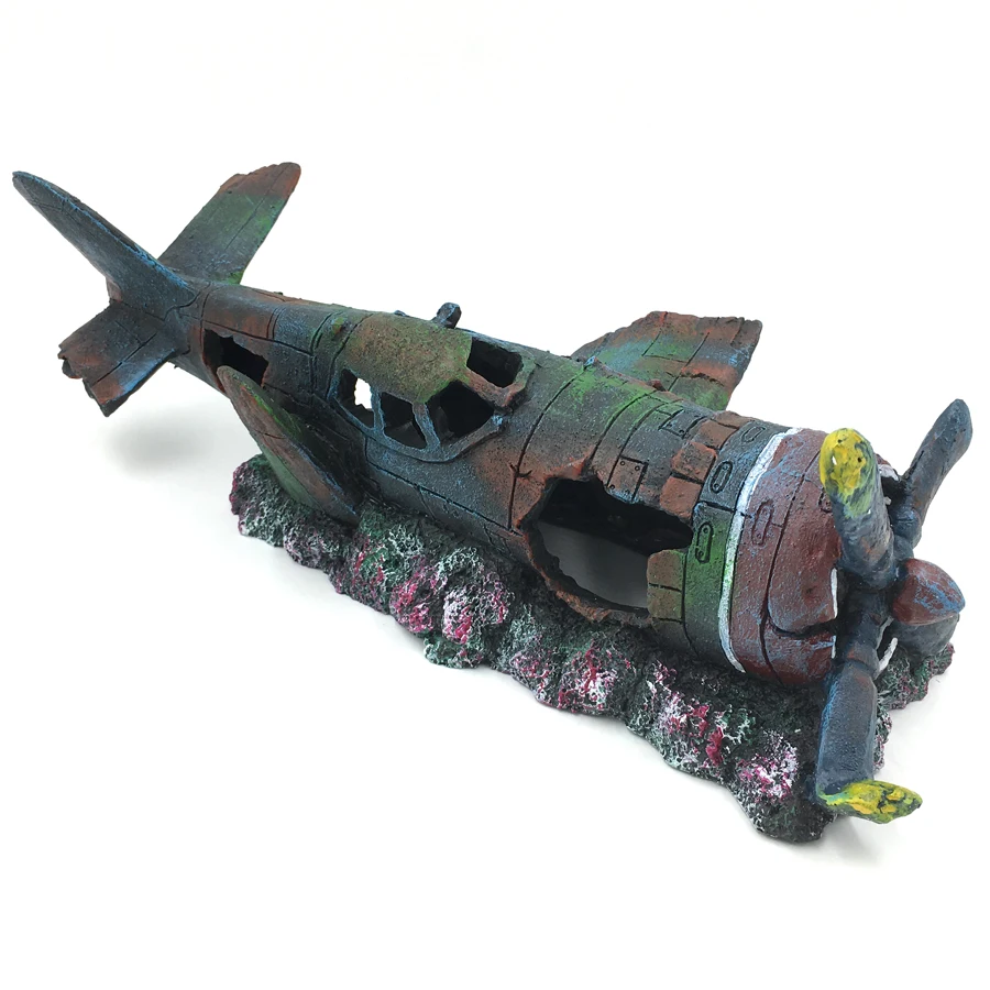 Aquarium Ornament Fighter Plane Resin Wreck Airplane Artificial Craft
