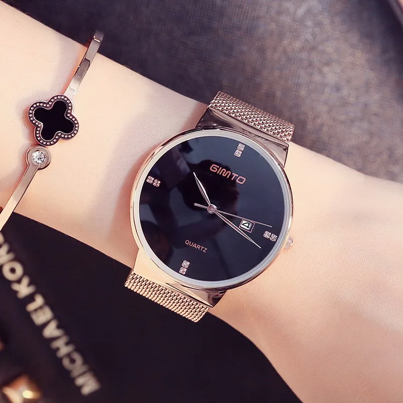 

Minimalism Black Rose Gold Women Watch Rhinestone Calendar Casual Lady Wristwatch Luxury Brand Simple 3ATM Waterproof Girl Clock