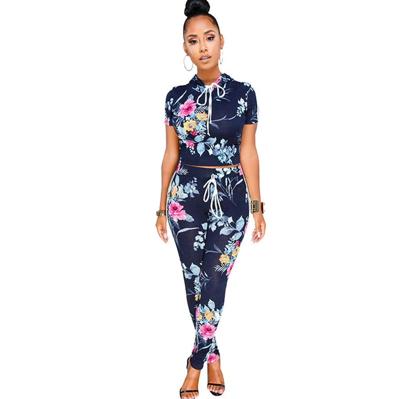 Women Flower Printed Two Piece Set Summer Outfits Sexy ...