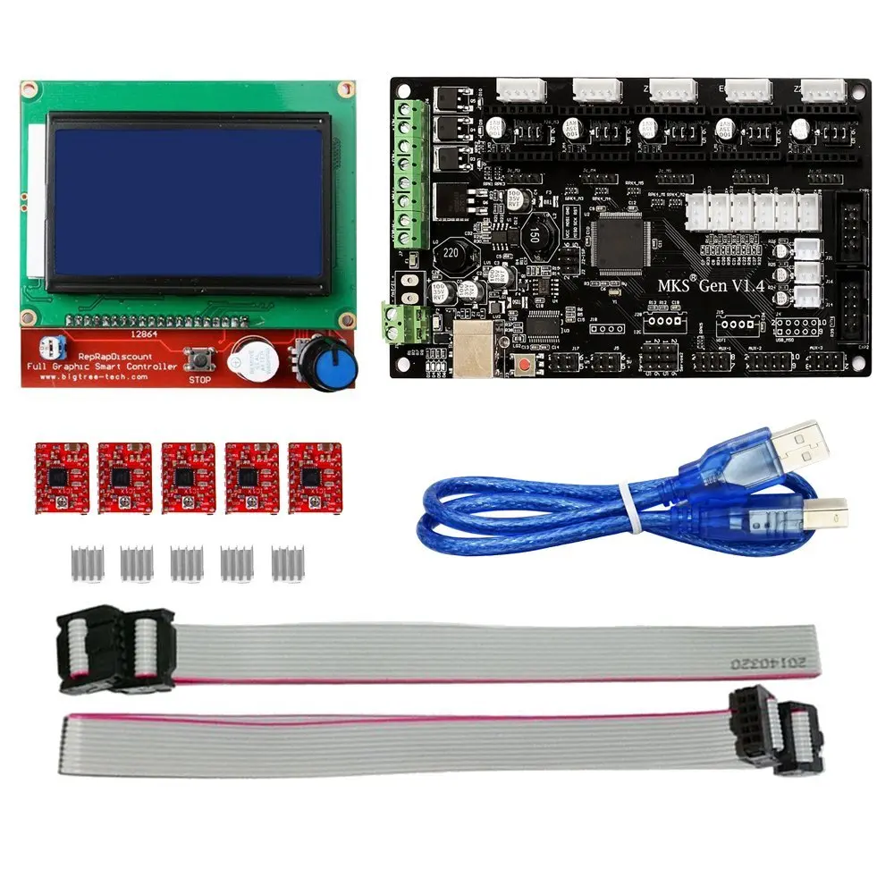 Комплект для 3D принтера MKS Gen V1.4 с платой управления RepRap + 5 драйверов A4988/TMC2100/DRV8825