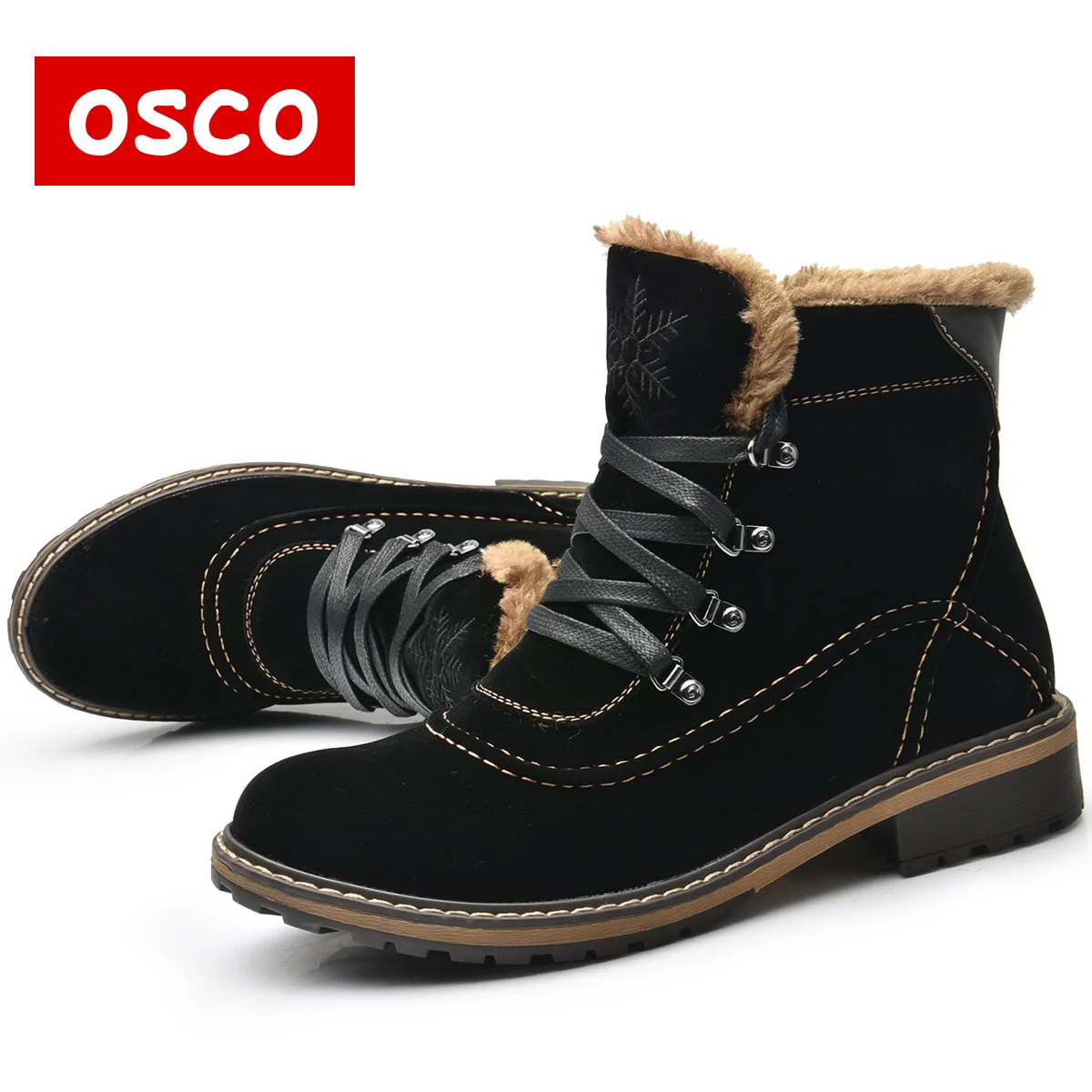 OSCO Brand Women Boots Female Winter Shoes Woman Warm Snow Boots Fashion Suede Fur Ankle Boots Black Brown Size 35-40 #119F03