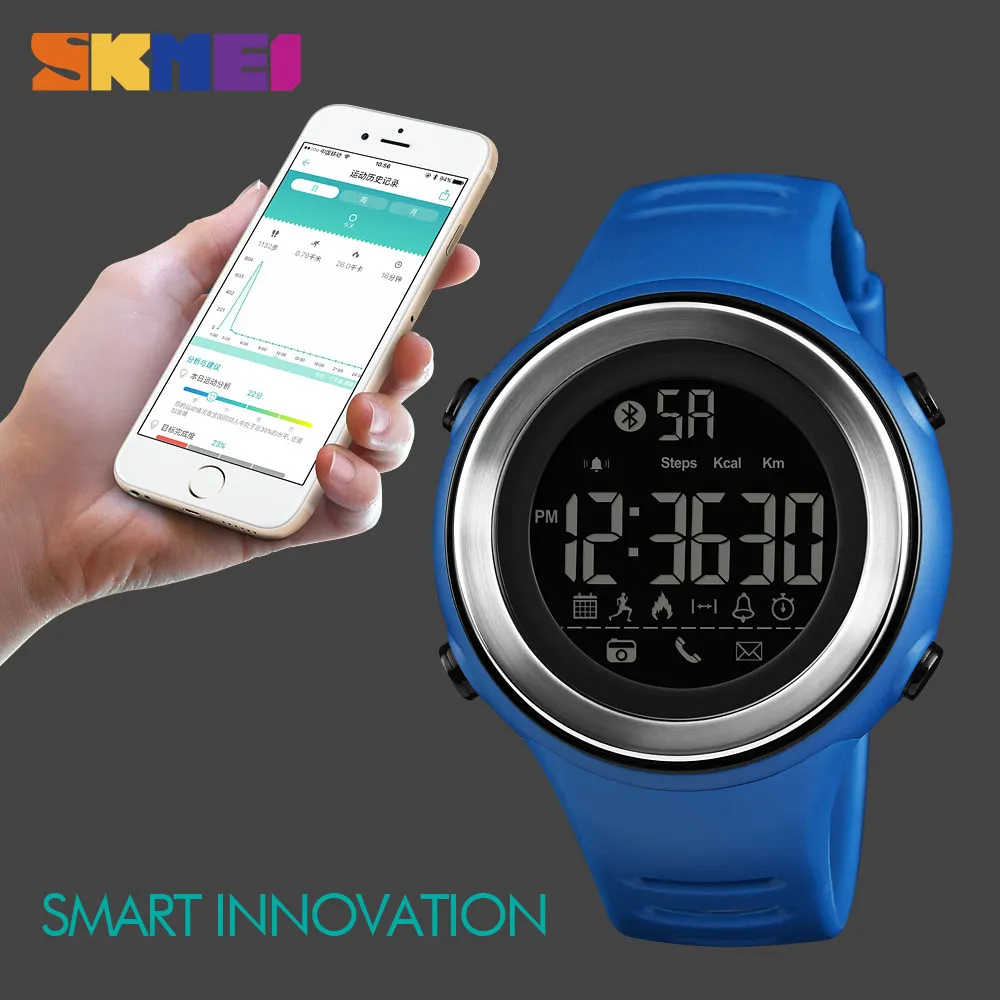 

SKMEI Fashion Fitness Smart Sport Watch Call Message Reminder Data Storage Calories Bluetooth Wristwatch Remote Shooting