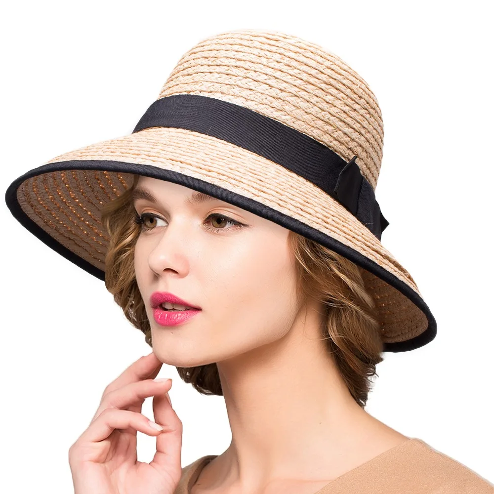 Summer Hat for Women Wide Brim Raffia Straw Hats Ladies Floppy Sun Hats ...