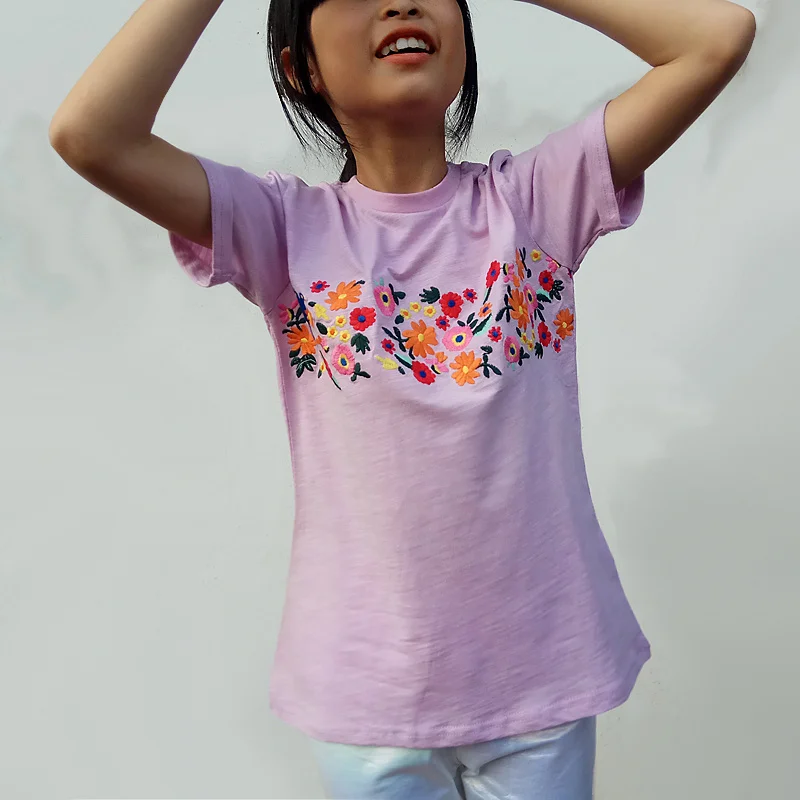 

Girls t-shirt cotton girls short sleeve tshirts kids tees summer girl embroidered flowers big girl tshirt