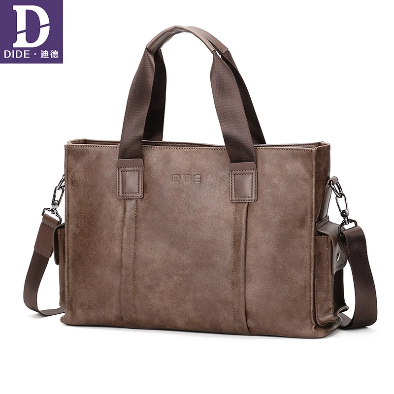 

DIDE Leather 14'' Laptop Men Briefcase Bag High Quality Luxury Brand Designer Bag Male Office Briefcase Handbag Shoulder bags