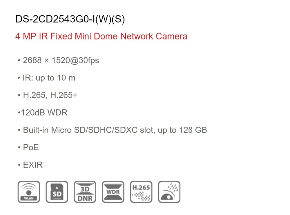 Hikvision DS-2CD2543G0-IS 4MP ip-камера видеонаблюдения встроенный микрофон WDR неподвижный купол сетевая камера