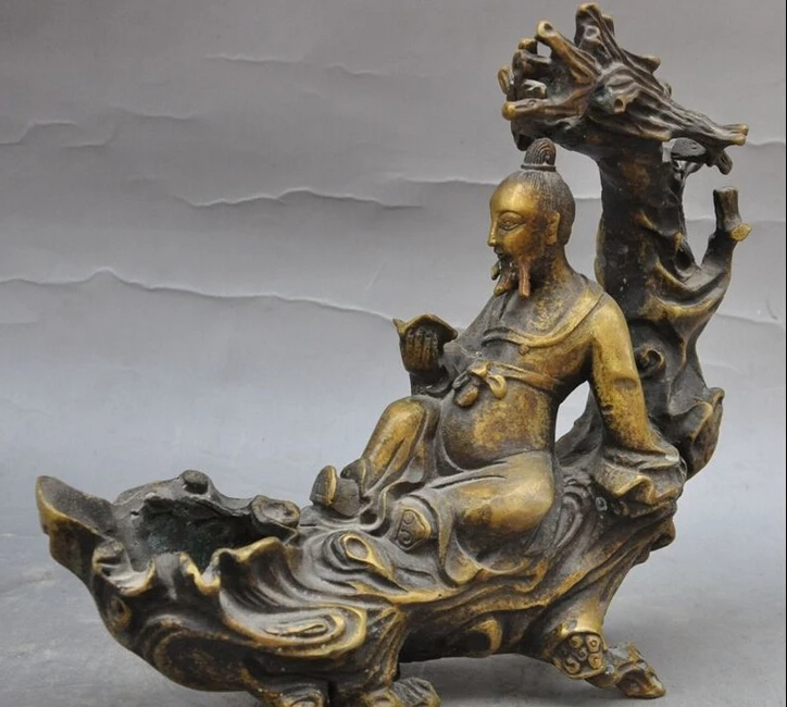 

8"China Bronze Old Man sit Tree Literati Chuang-Tzu Zhuang Zi literator Statue