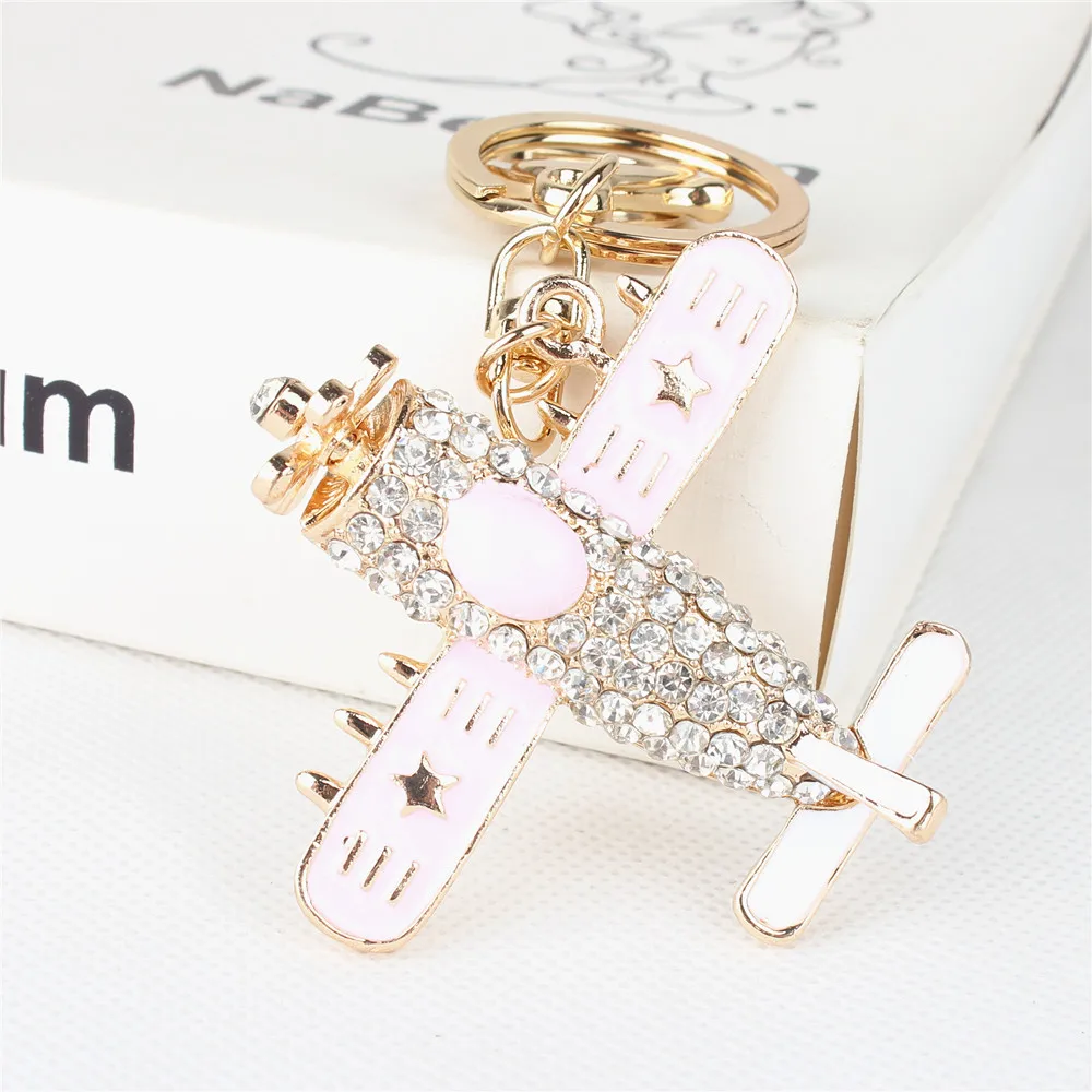 

Helicopter Fighter Plane Stars Crystal Rhinestone Charm Pendant Purse Bag Car Key Ring Chain Creative Wedding Party Gift
