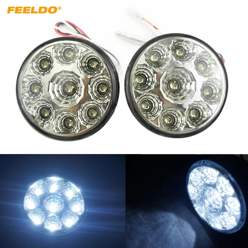 

FEELDO Car 9LED LED Light Round Daytime Running Light DRL With Automatic Switch E4 RL00 0087 #CA2686