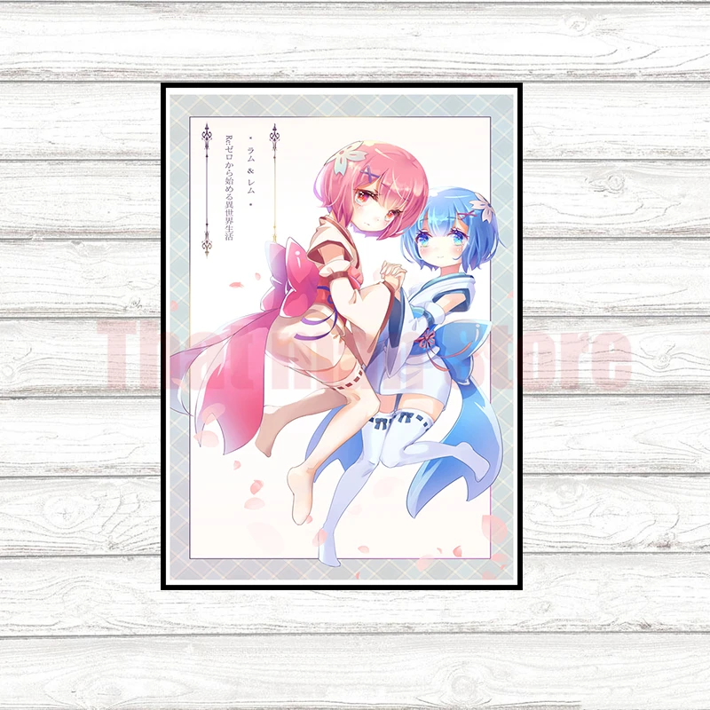 Re: жизнь в другом мире от нулевого покрытого бумажного плаката стикер стены японского аниме Rem Emilia Ram 42*30 см