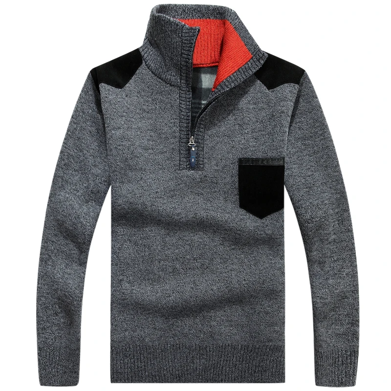 Covrlge зимний мужской свитер плюс вельветовый плотный теплый мужской свитер с высоким воротом для мужчин Модный пуловер на молнии MZM025 - Цвет: Darkgray