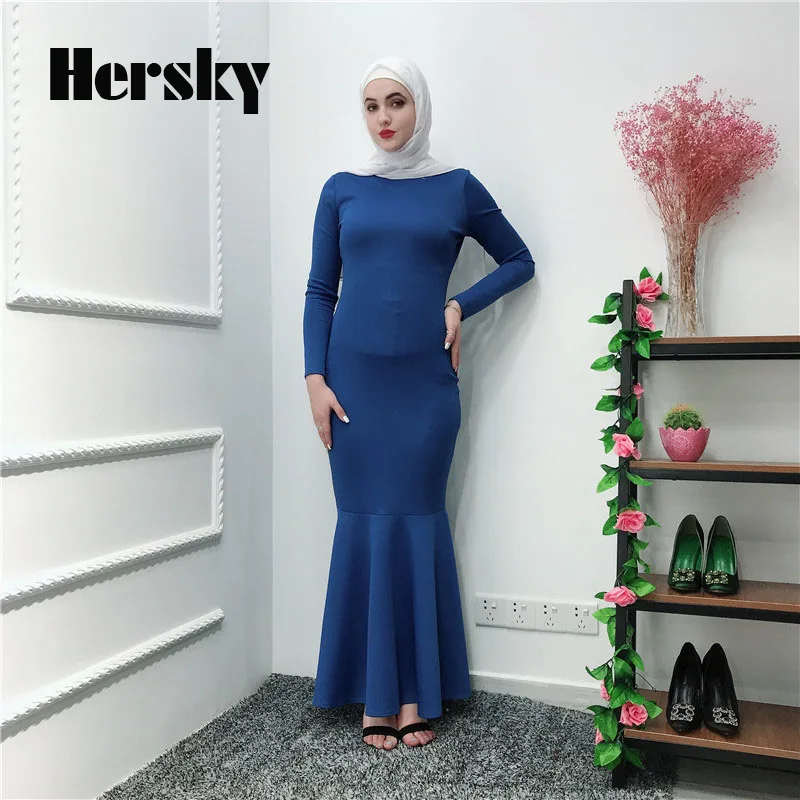 Модное тонкое мусульманское платье abaya в Дубае, женское однотонное платье с рыбий хвостом, мусульманская Турецкая женская одежда для помещения