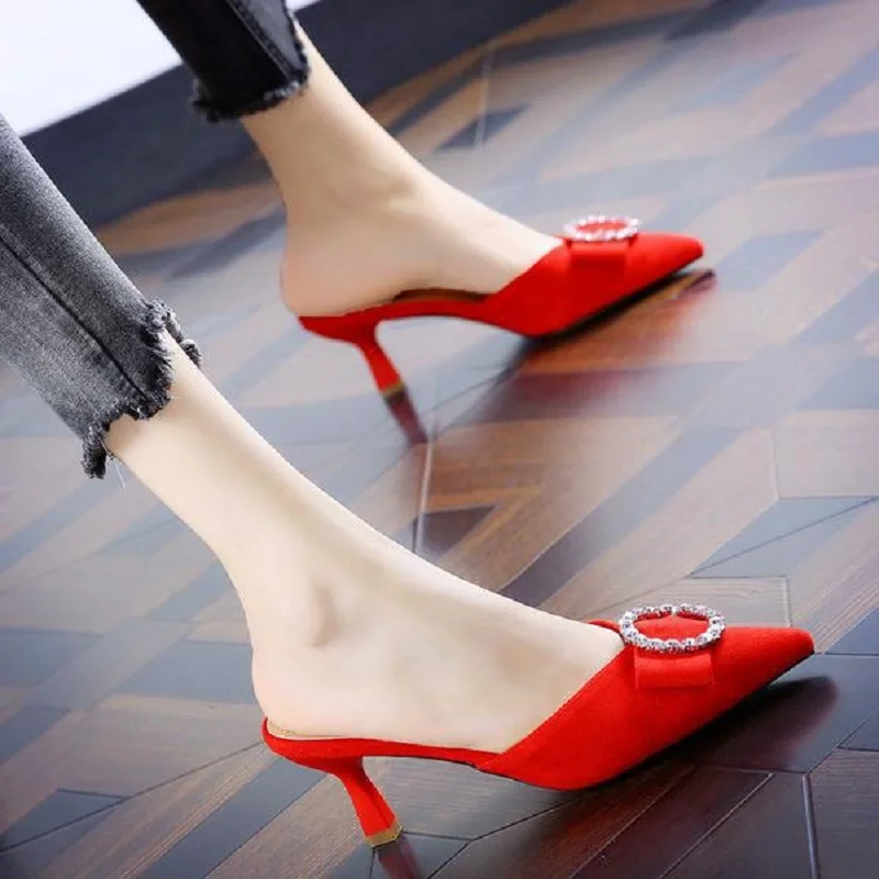 

Rhinestone elegant sandals 2019 spring and summer new pointed stiletto half slippers women's high heels