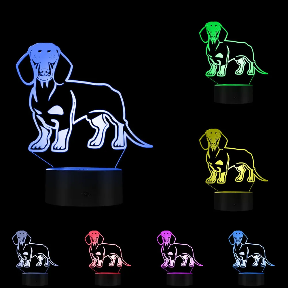 Такса собака светодиодный ночник с оптической иллюзией домашний Декор животное щенок настольная лампа Колбаса Собака Wiener-собака светящийся светодиодный светильник - Цвет: Without custom name