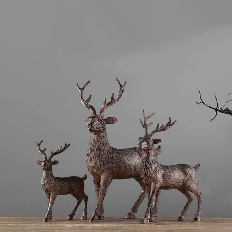 Retro Resin Deer Figurine Crafts Room Decoration Handicraft Ornament