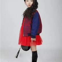 От 2 до 7 лет, Новинка весны модное платье для девочек с рукавом три четверти детей бальное платье Детское Сетчатое платье одноцветное платье красного и темно-синий