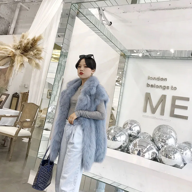 

2018 Real Fox Fur Vest Coats Winter Warm Fashion Jacket Women Elegant Vintage Loose Fox Fur Vests Coat Manteau Femme Hiver ZL609