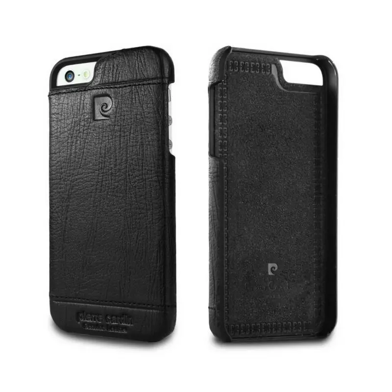 Pierre Cardin Genuine Leather 2015 Fashion Luxury Case Cover for Apple iPhone 5 5S SE Black