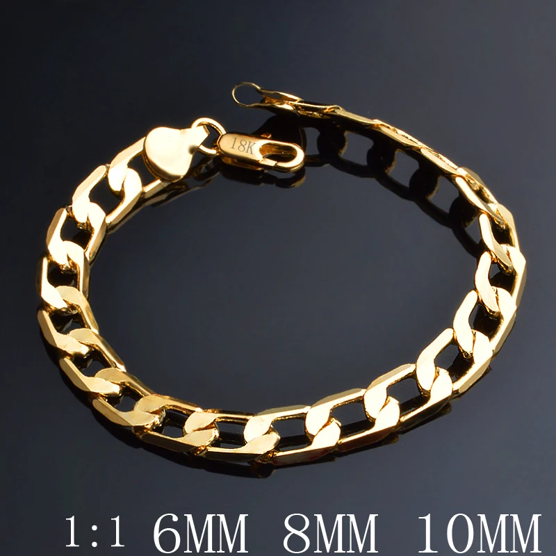 

GNIMEGIL Men's Bracelet Chain Gold Chains Curb Cuban Link 6mm/8mm/10mm Bracelet Fashion Gold Filled Party Gift Jewelry Wholesale