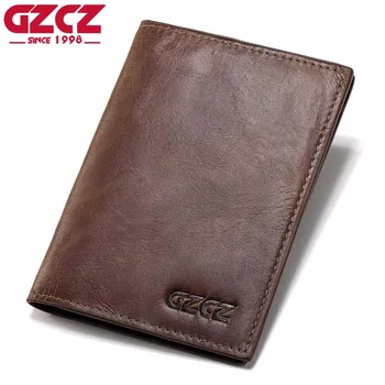

GZCZ Genuine Leather Super Thin Men Wallet Luxury Brand Passport Cover ID Business Card Holder Travel Credit For Male Purse Case